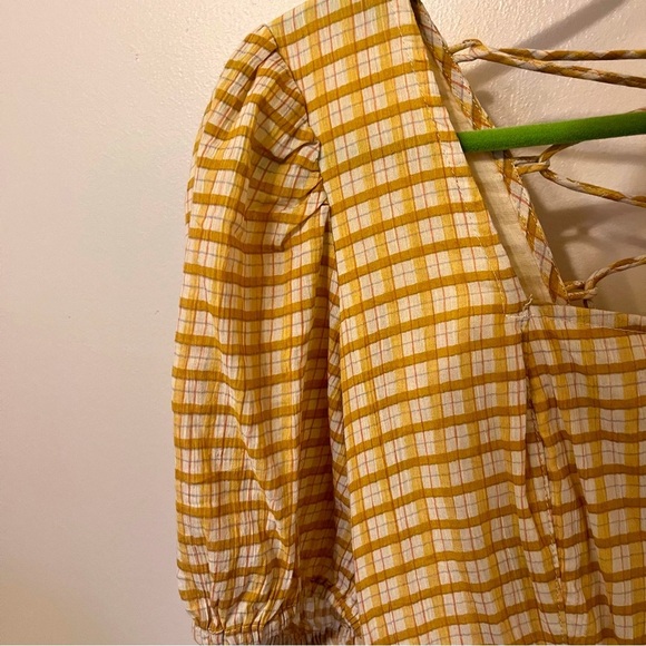 NWT Yellow Checked Tiered Midi Dress - Picture 5 of 7